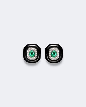 Nikos Koulis Oui 18Kt, And Enamel Earrings With Emeralds And Diamonds - White