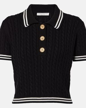 Alessandra Rich Cable-Knit Cropped Cotton Polo Shirt - Black