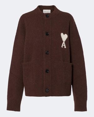 Ami Paris Ami De Coeur Alpaca And Wool-Blend Cardigan - Brown