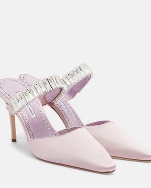 Manolo Blahnik Verzierte Pantoletten Zumbon Aus Satin - Pink