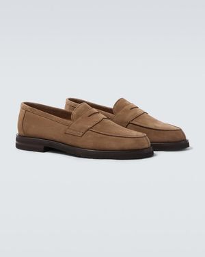 Thom Sweeney Suede Penny Loafers - Brown