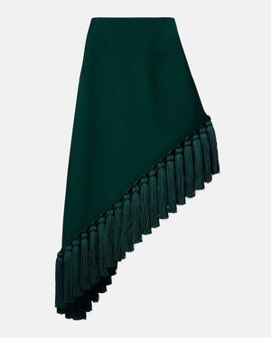 Alaïa Asymmetric Wool Gabardine Midi Skirt - Green