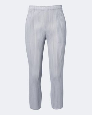 Pleats Please Issey Miyake Basics Cropped Pleated Slim Trousers - Grey