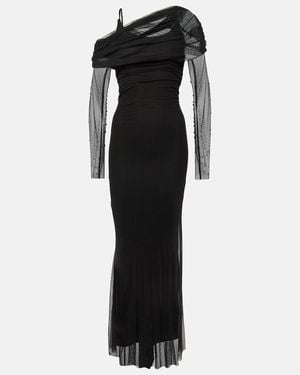 Christopher Esber Veiled Off-Shoulder Silk Tulle Gown - Black