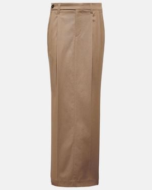 Brunello Cucinelli Pleated Low-Rise Cotton-Blend Maxi Skirt - Brown