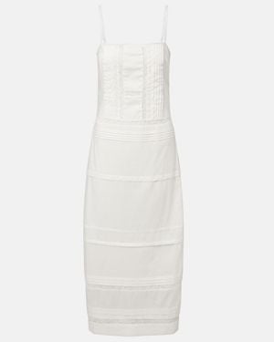 STAUD Corinna Embroidered Cotton Voile Midi Dress - White
