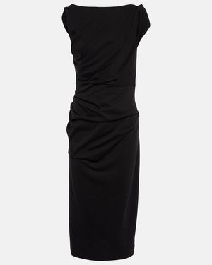 Dries Van Noten Draped Slim-fit Cotton-jersey Midi Dress - Black