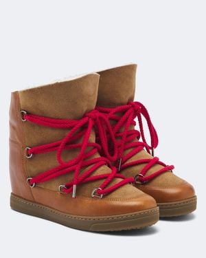 Isabel Marant Nowles Shearling-Lined Leather Snow Boots - Red