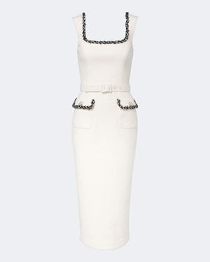 Rebecca Vallance Jacquie Belted Tweed Midi Dress - White