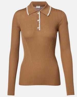 Moncler Polo Acanalado De Lana Virgen - Marrón