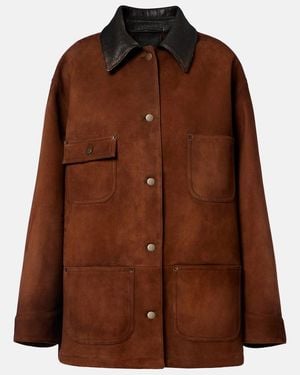 Prada Leather-Trimmed Suede Field Jacket - Brown