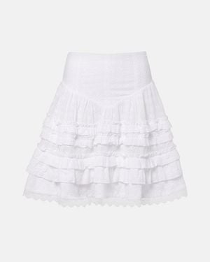 Ganni Mini-Jupe En Coton A Volants Superposes - Blanc