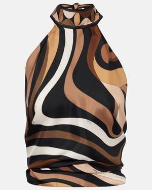 PUCCI Marmo Halterneck Silk Satin Top - Black