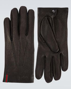 Gucci Handschuhe Web Stripe Aus Leder - Schwarz