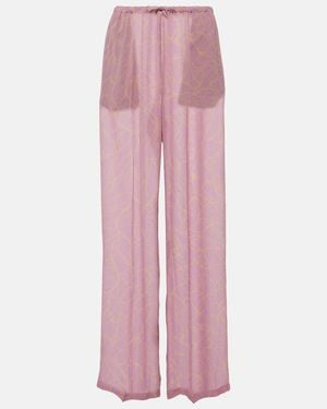 Dries Van Noten Printed Wide-Leg Trousers - Pink