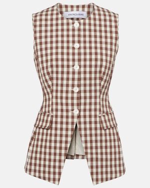 Veronica Beard Lois Gingham Seersucker Top - Natural