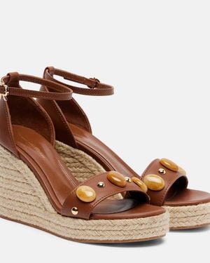 Gianvito Rossi Embellished Leather Espadrille Wedges - Brown
