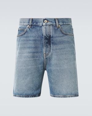 Loewe Leather-Trimmed Denim Shorts - Blue
