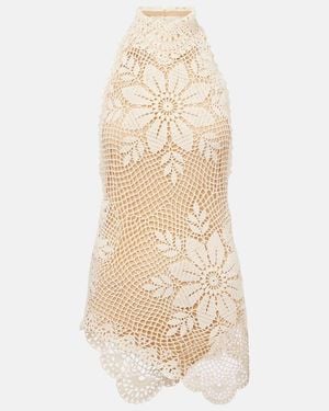 Magda Butrym Floral Crochet Cotton Top - Natural