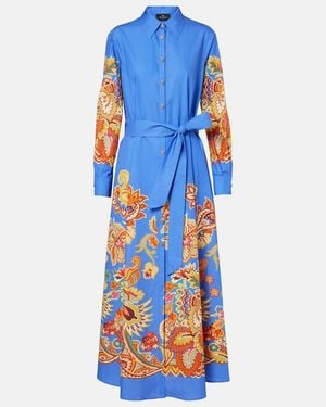 Etro Belted Paisley Cotton Maxi Dress - Blue