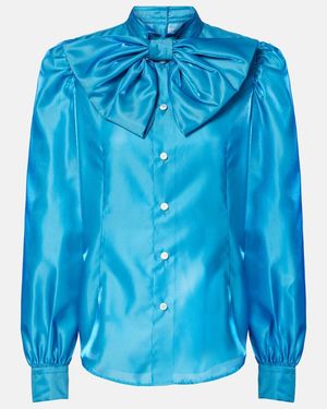 Noir Kei Ninomiya Bow-Detail Satin Blouse - Blue