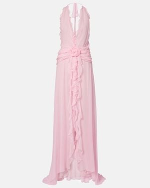 Blumarine Ruffled Silk Georgette Maxi Dress - Pink