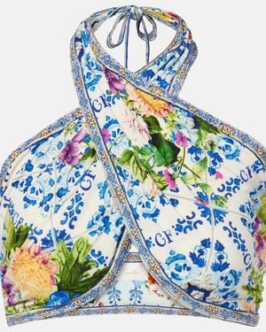 CAMILLA Crystal-Embellished Halterneck Wrap Top - Blue