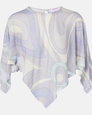 PUCCI Orchidee Asymmetric Wool-Blend Crop Top - White