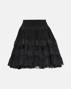Alaïa Courte Raphia Franges Skirt - Black