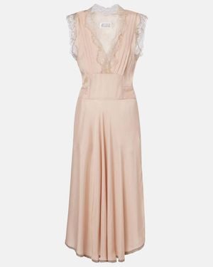 Maison Margiela Belted Lace-Trimmed Midi Dress - Pink