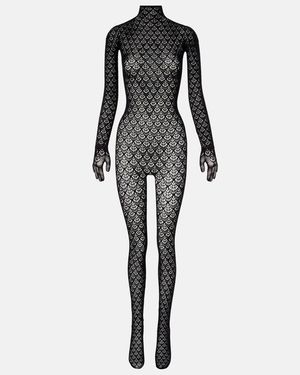 Wolford Mermaid Cutout Open-Knit Catsuit - Black