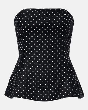Faithfull the Brand Petro Polka-Dot Peplum Linen Top - Black
