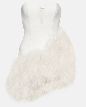 David Koma Bridal Feather-Trimmed Cady Minidress - White