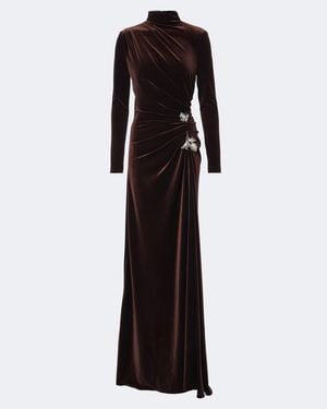 Monique Lhuillier Draped Embellished Velvet Gown - Black