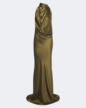 The Sei Draped Open-Back Silk Charmeuse Gown - Green