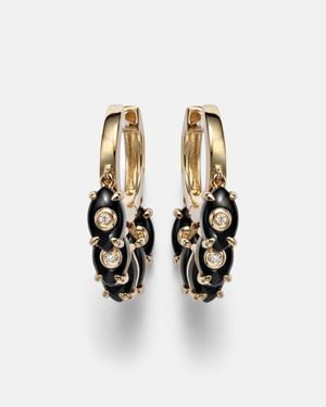 Sydney Evan 14Kt Hoop Earrings With Onyx And Diamonds - White