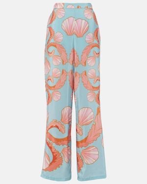 Adriana Degreas Printed High-Rise Silk Wide-Leg Trousers - Multicolour