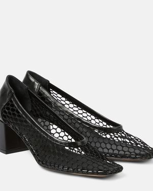 Souliers Martinez Nova Balles Leather-Trimmed Court Shoes - Black