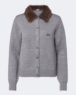 Loewe Double L Ribbed-Knit Wool Cardigan - Gray