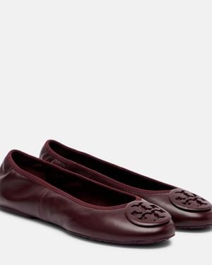 Tory Burch Reva Travel Leather Ballet Flats - Brown