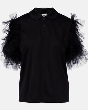 Noir Kei Ninomiya Tulle-Trimmed Cotton Polo Shirt - Black