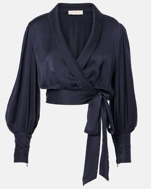 Zimmermann Silk Wrap Top - Blue