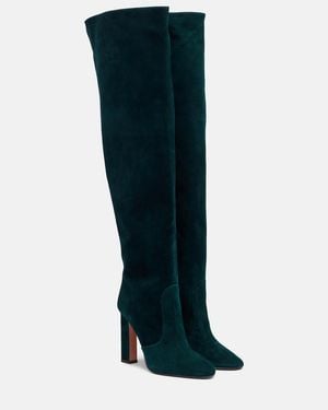 Aquazzura Joplin 105 Suede Knee-High Boots - Blue