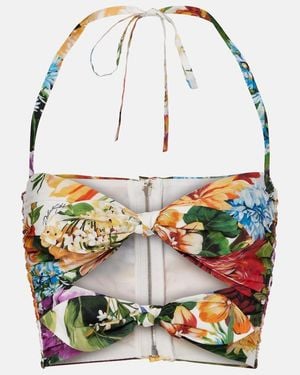 Dolce & Gabbana Cutout Floral Cotton Crop Top - Multicolour
