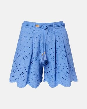 Poupette Broderie Anglaise Cotton Shorts - Blue