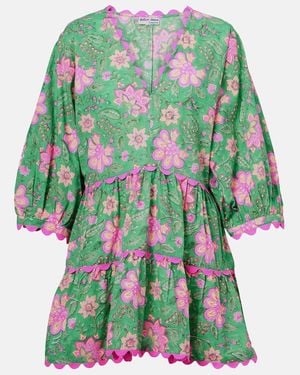 Juliet Dunn Floral Printed Cotton Minidress - Green