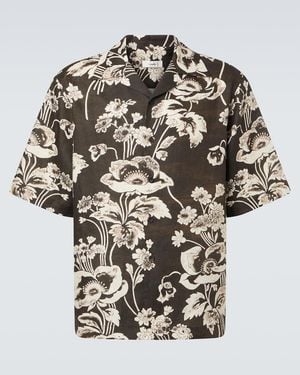 Commas Floral Linen Bowling Shirt - Black