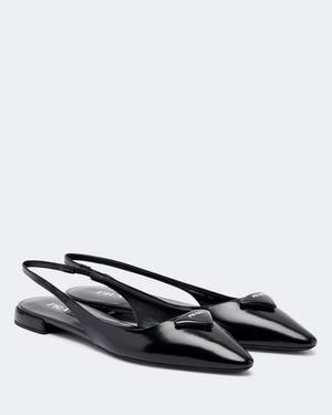 Prada Leather Slingback Ballet Flats - Black