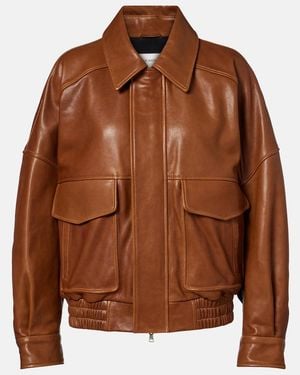 Nour Hammour Runa Leather Bomber Jacket - Brown