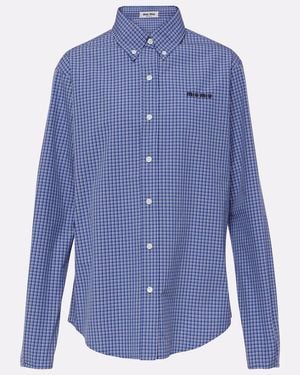 Miu Miu Logo Cotton Poplin Shirt - Blue